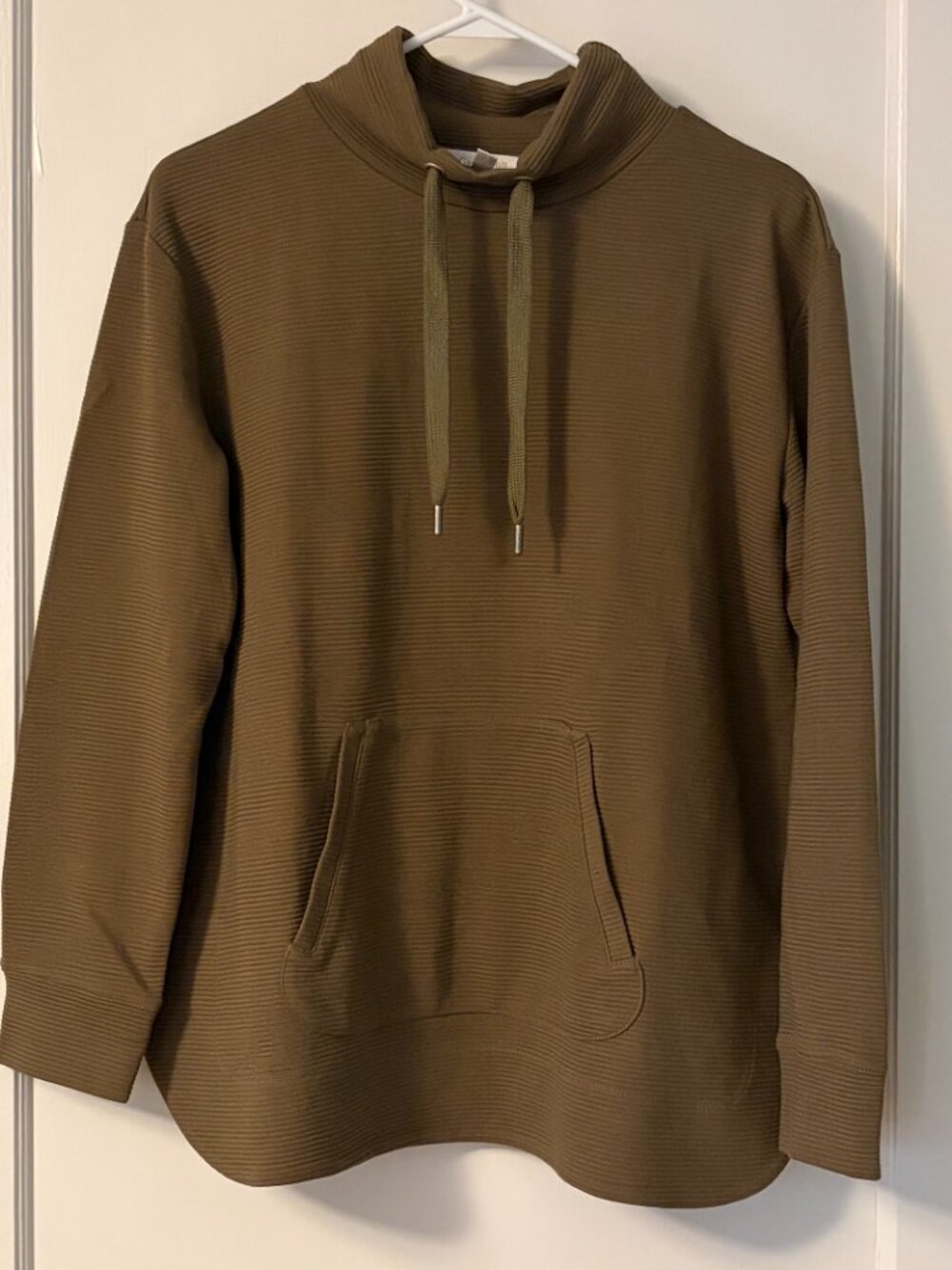 Garnet Hill organic cotton ribbed mock neck sweatshirt size medium olive green